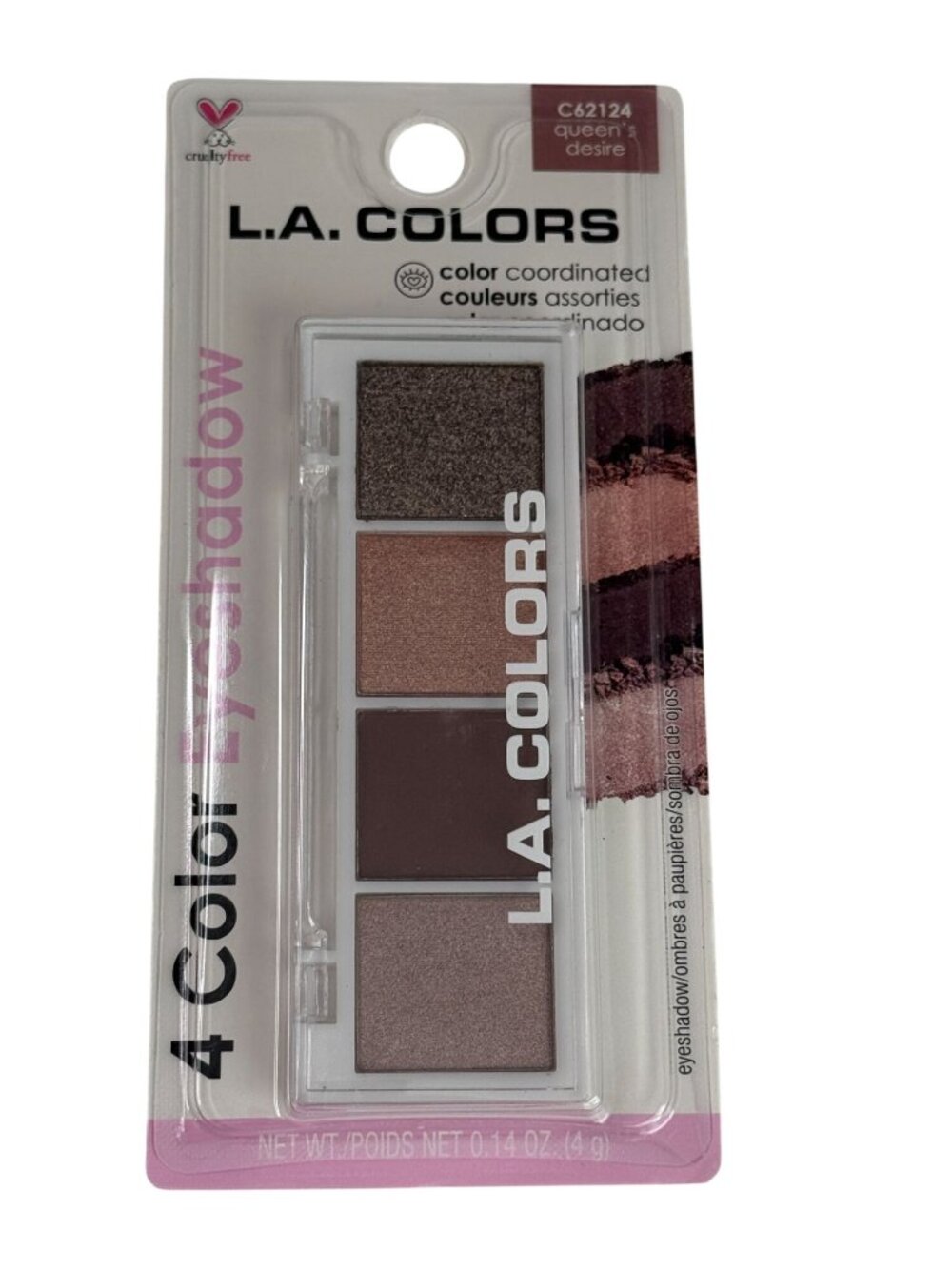 L.A. Colors 4 Color Eyeshadow Palette Queen's Desire C62124 New